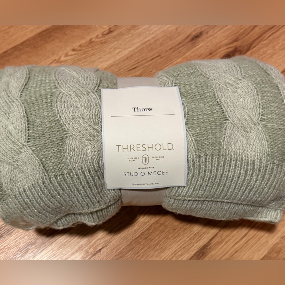 Studio McGee Green Cable Knit Throw